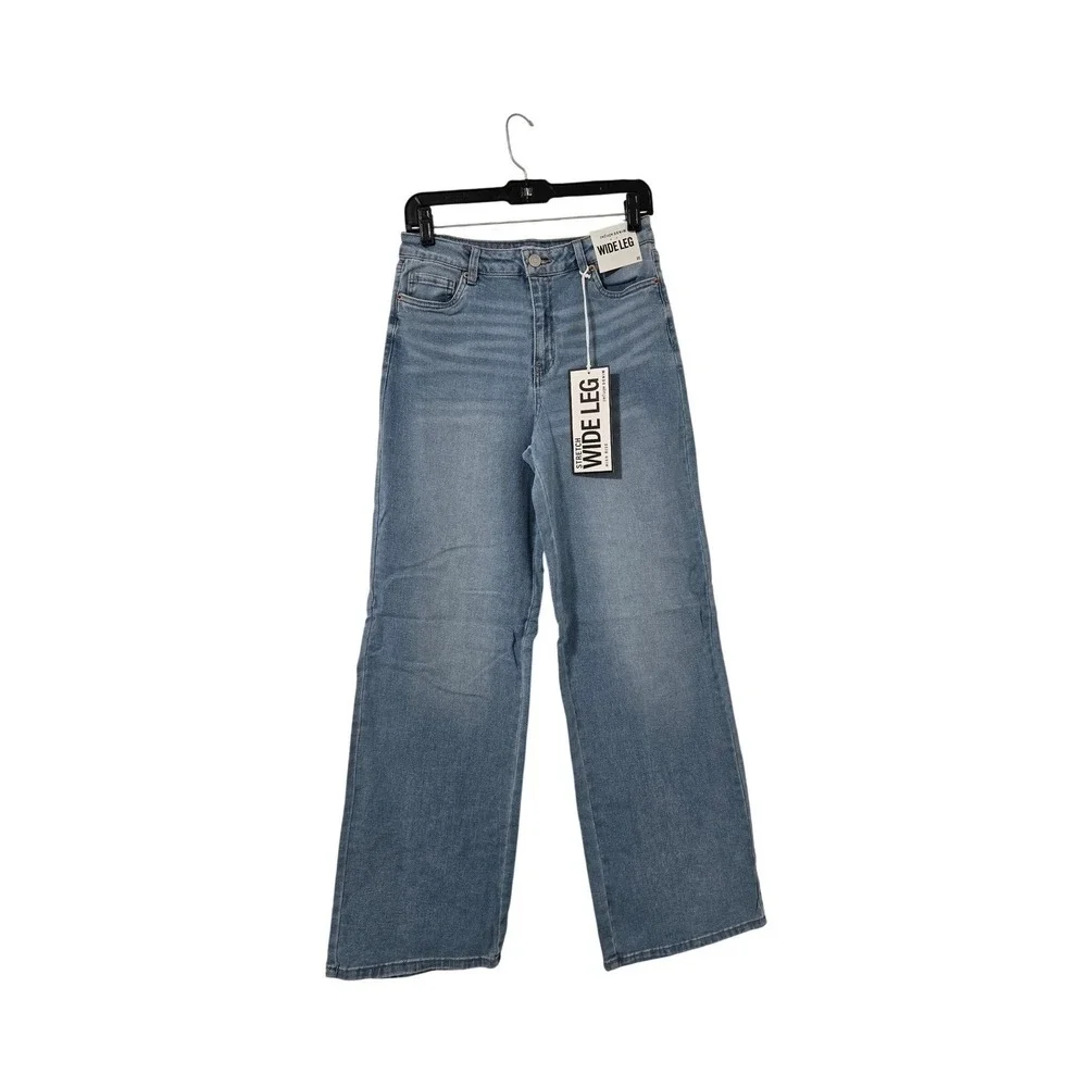 Refuge Denim High Rise Stretch Wide Leg Jeans Light Wash Women Size 7 - Picture 2 of 7